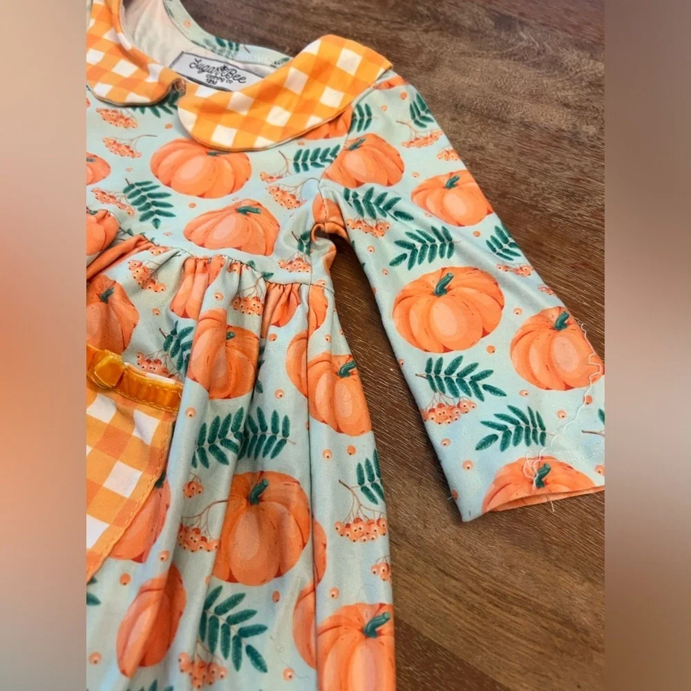 Sugar Bee Pumpkins on‎ Mint Twirl Dress size 12 months
